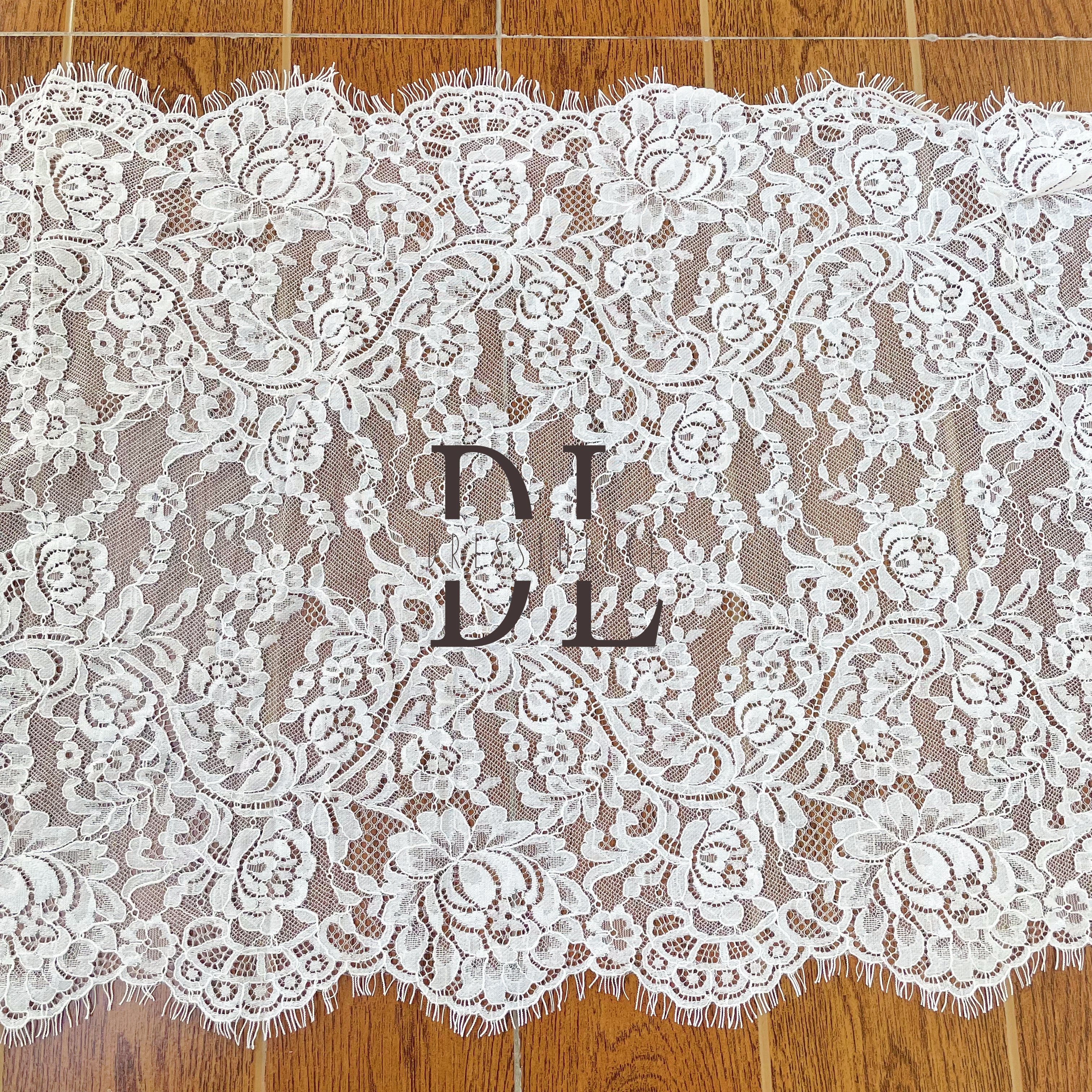 DLTL42200 Eyelash Rose Flowers Trimming Lace Width 42cm For DIY Bridal Veils Garment Dresses