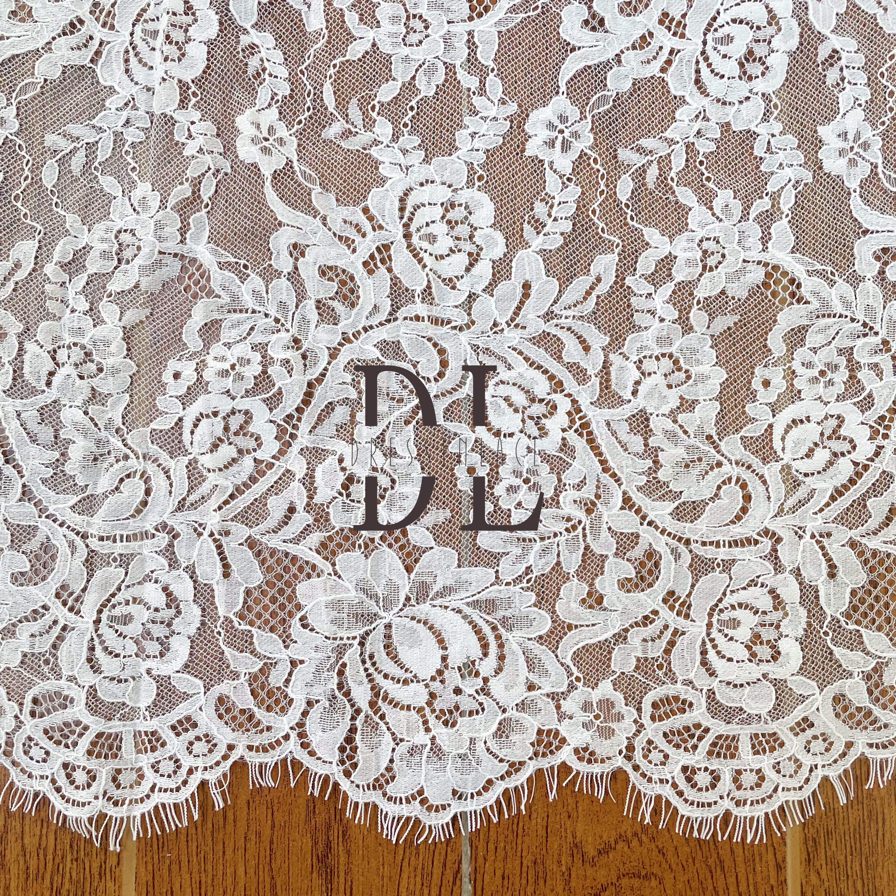 DLTL42200 Eyelash Rose Flowers Trimming Lace Width 42cm For DIY Bridal Veils Garment Dresses