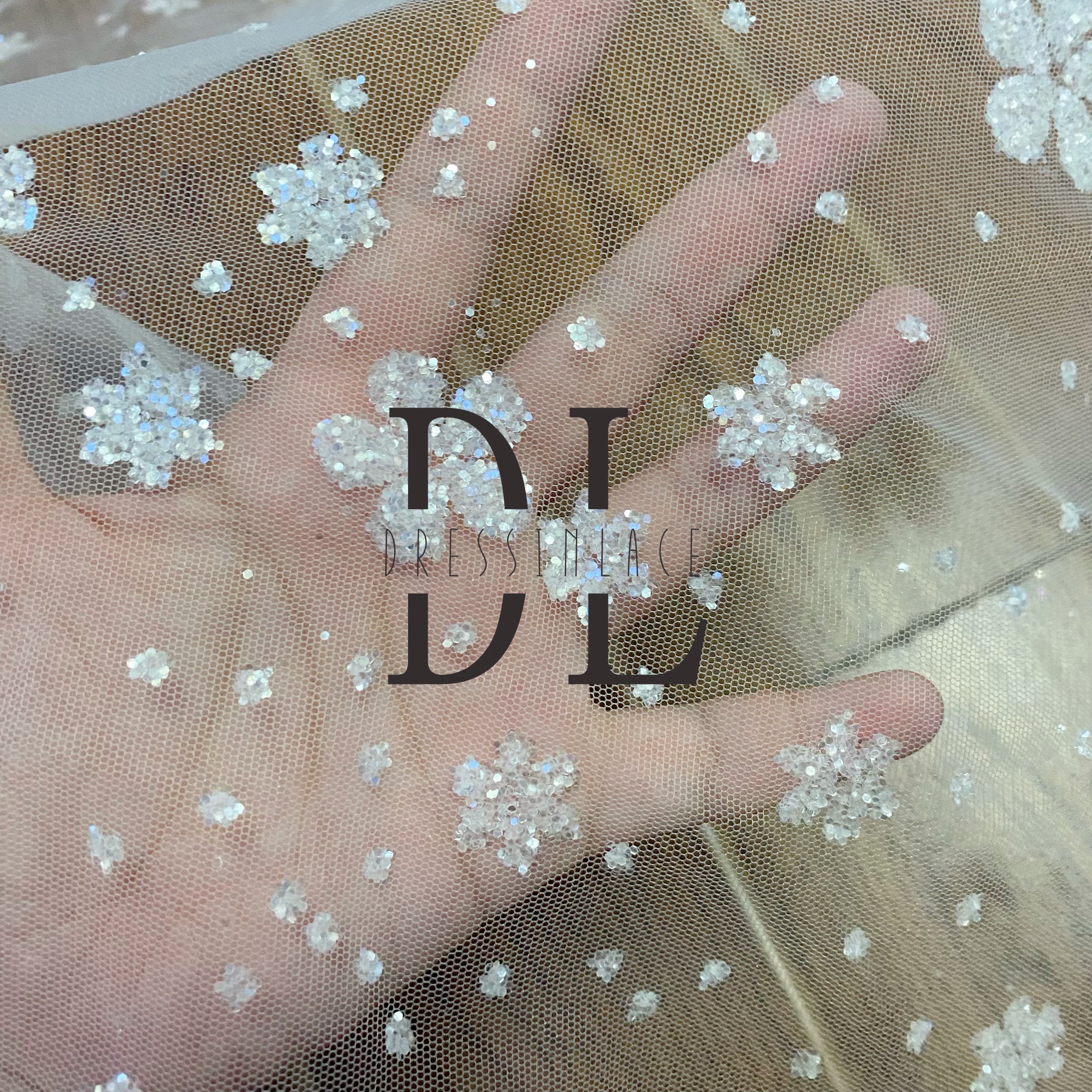 DL130057 High-quality Shiny glitter flowers lace fabric for wedding dresses