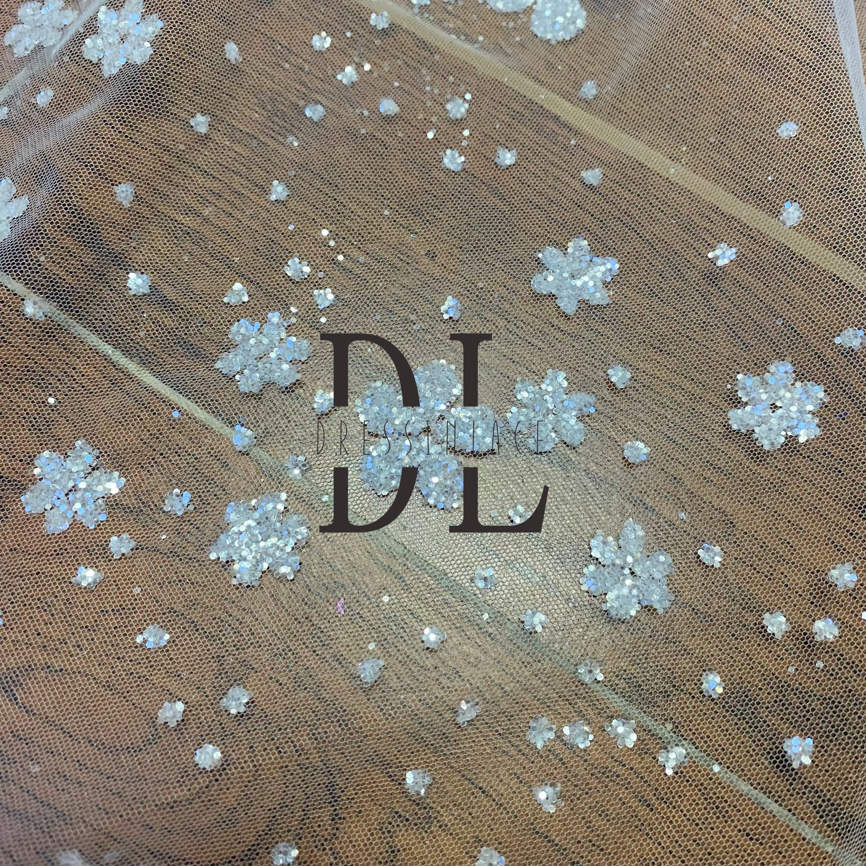 DL130057 High-quality Shiny glitter flowers lace fabric for wedding dresses