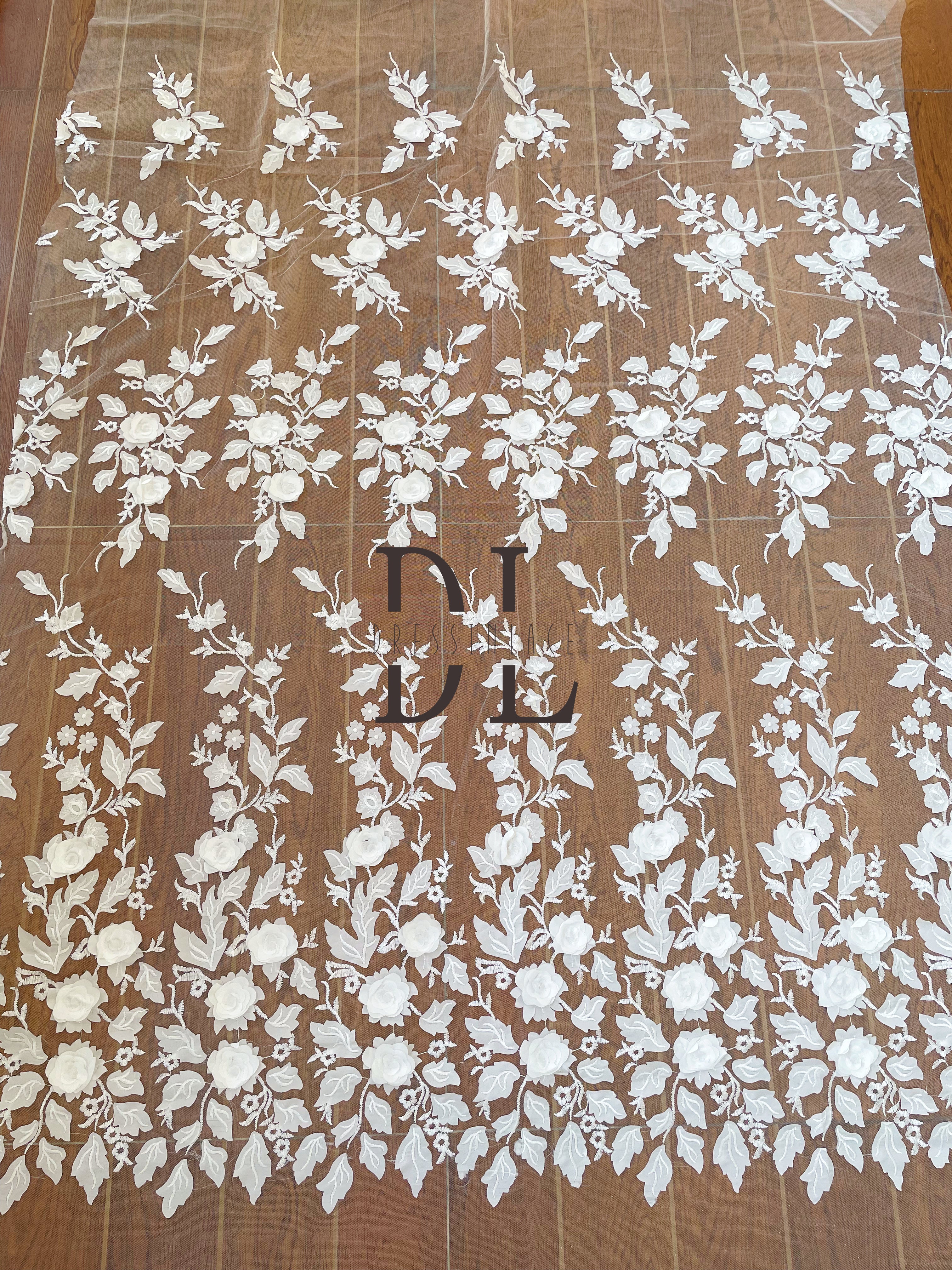 DL130146 Tessuto in pizzo con fiori 3D rosa Tessuti in rete fai da te Accessori per abiti da sposa