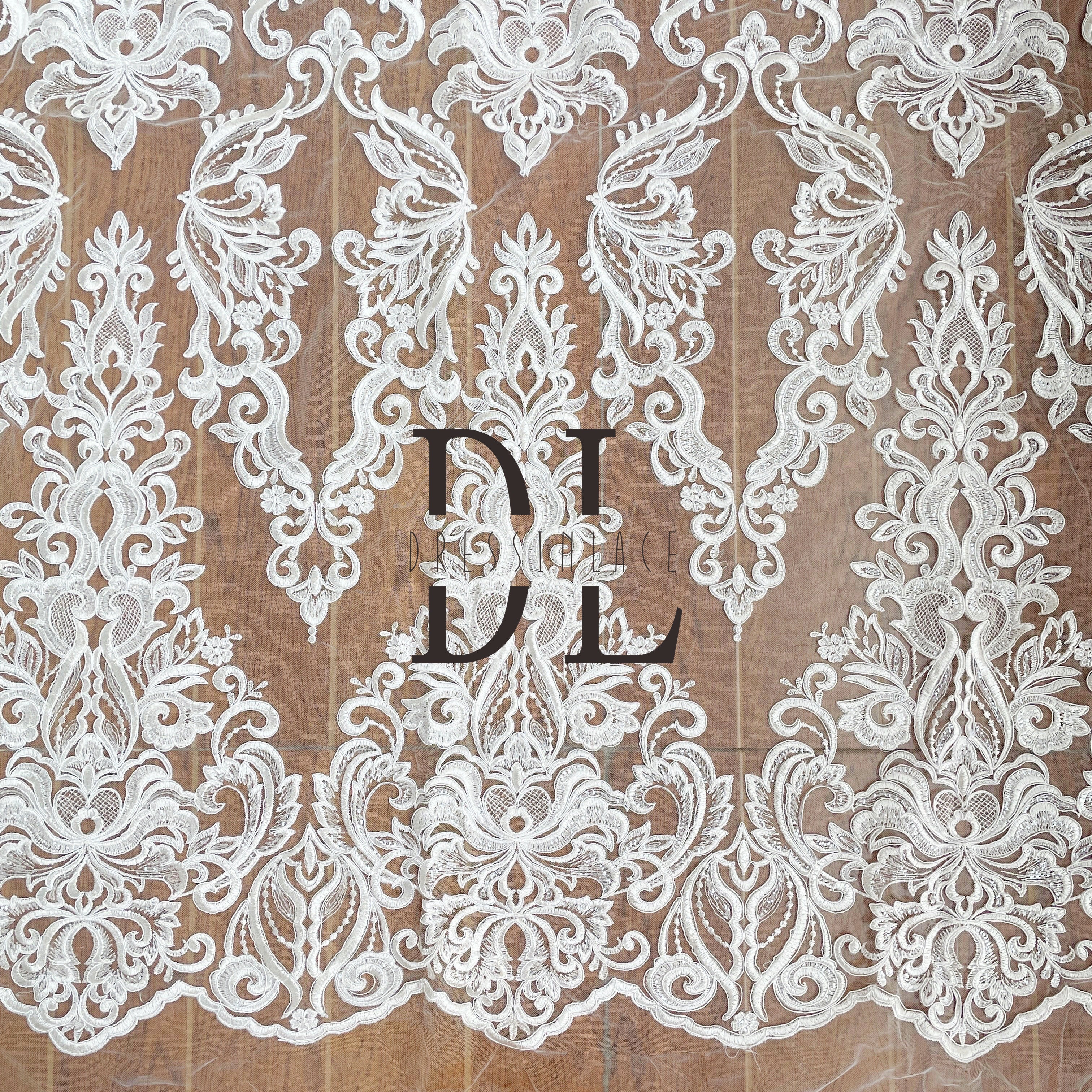DL130080 Elegant Embroidery Lace Fabric with Shimmering Sequins and Butterfly Silk Ribbon Shape