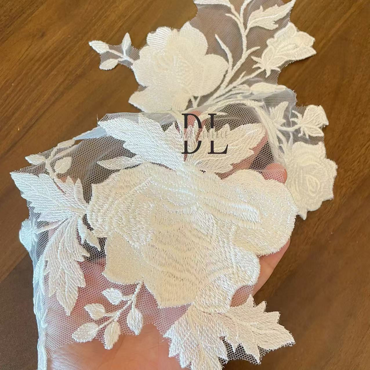 DLM2310 Bridal Lace Applique Rose pattern with heavy embroidered yarn