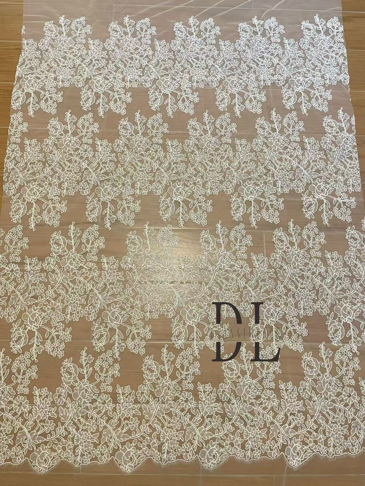 DL130230 Elegant Embroidery Cording Lace for Wedding Dresses - Exquisite flower pattern