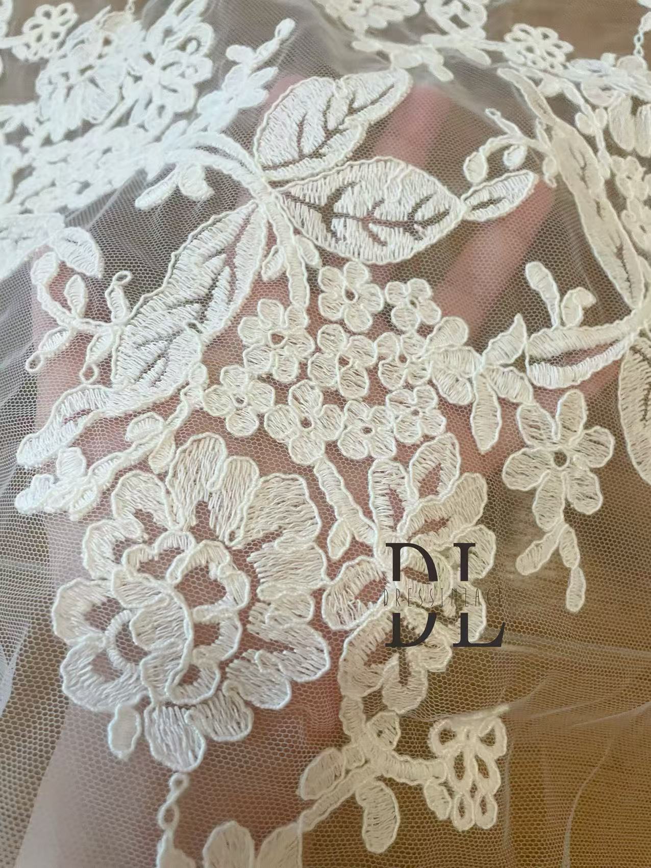 DL130231 Bridal Fabrics Embroidered Cording Lace for wedding gowns, formal dresses, home textiles