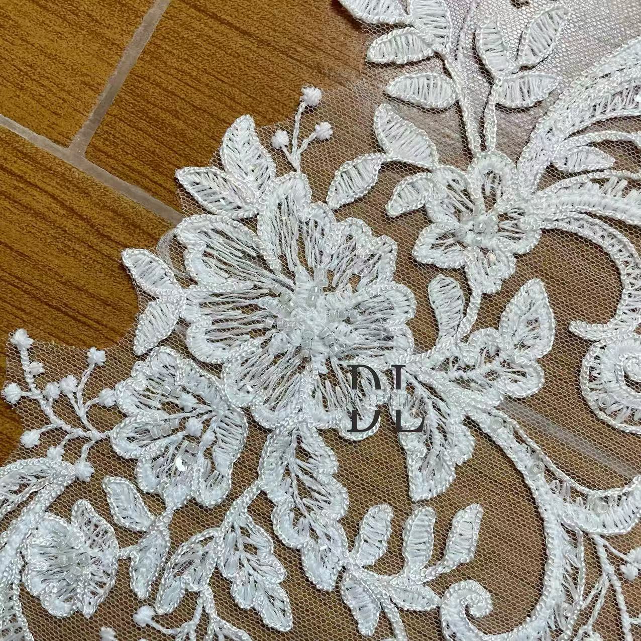 DLM2313 Bridal Lace Appliques with sequins for wedding dresses, formal gowns, veils and home textiles