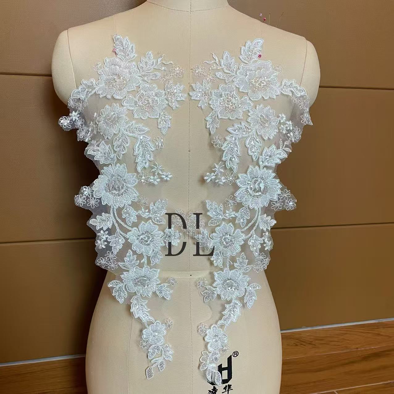 DLM2314 Beading Embroidered Lace Appliques for wedding dresses, formal gowns, veils and home textile