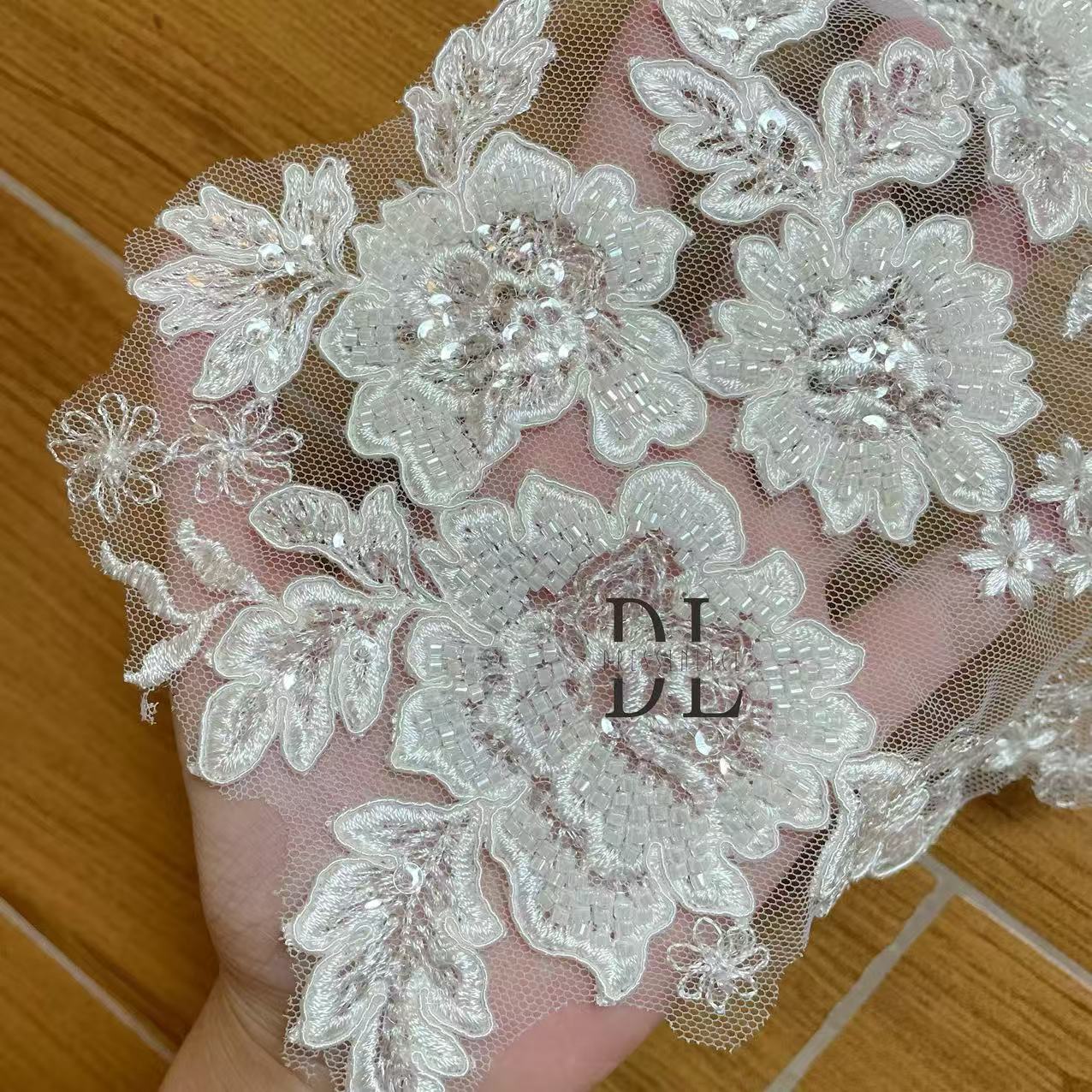 DLM2314 Beading Embroidered Lace Appliques for wedding dresses, formal gowns, veils and home textile