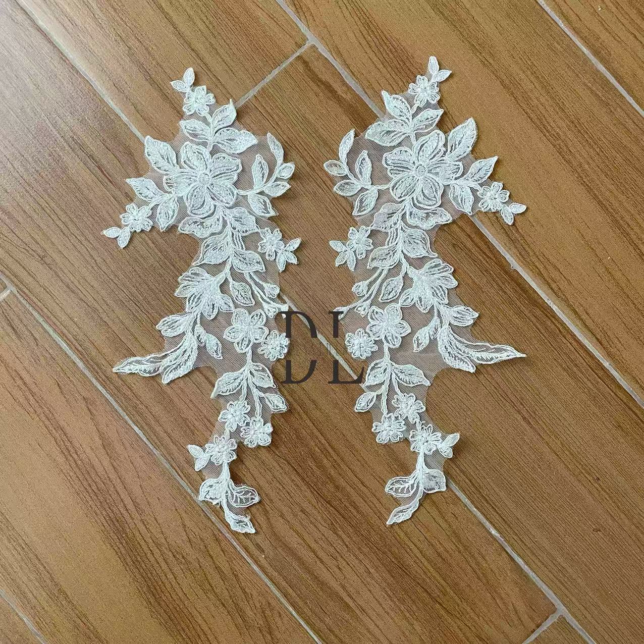 DLM2315 Beading Lace patches for wedding dresses, formal gowns, veils and home textile decor