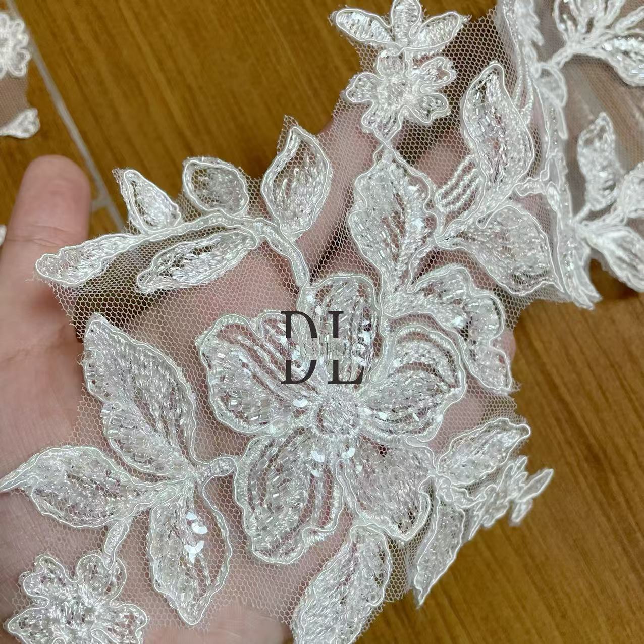 DLM2315 Beading Lace patches for wedding dresses, formal gowns, veils and home textile decor