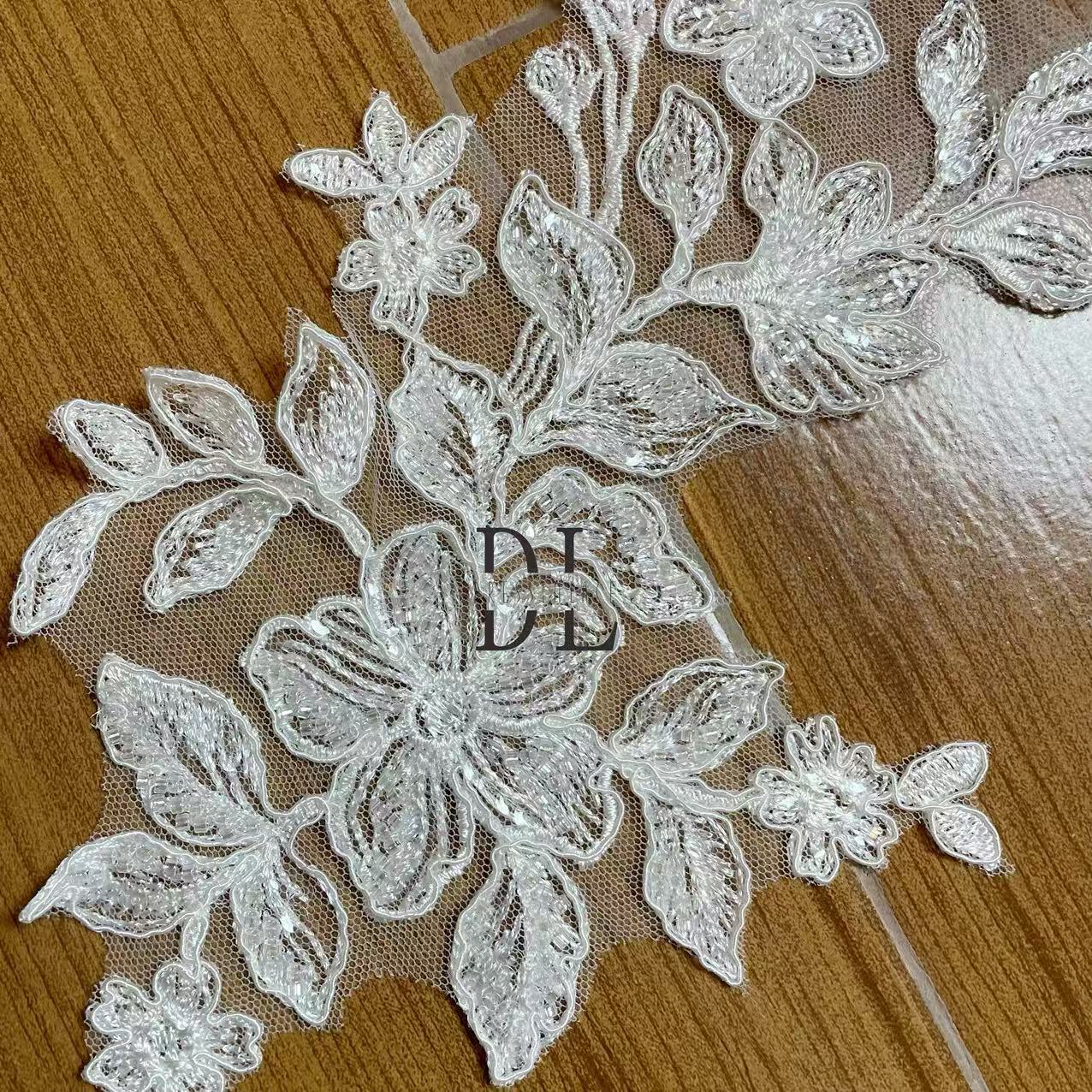 DLM2315 Beading Lace patches for wedding dresses, formal gowns, veils and home textile decor