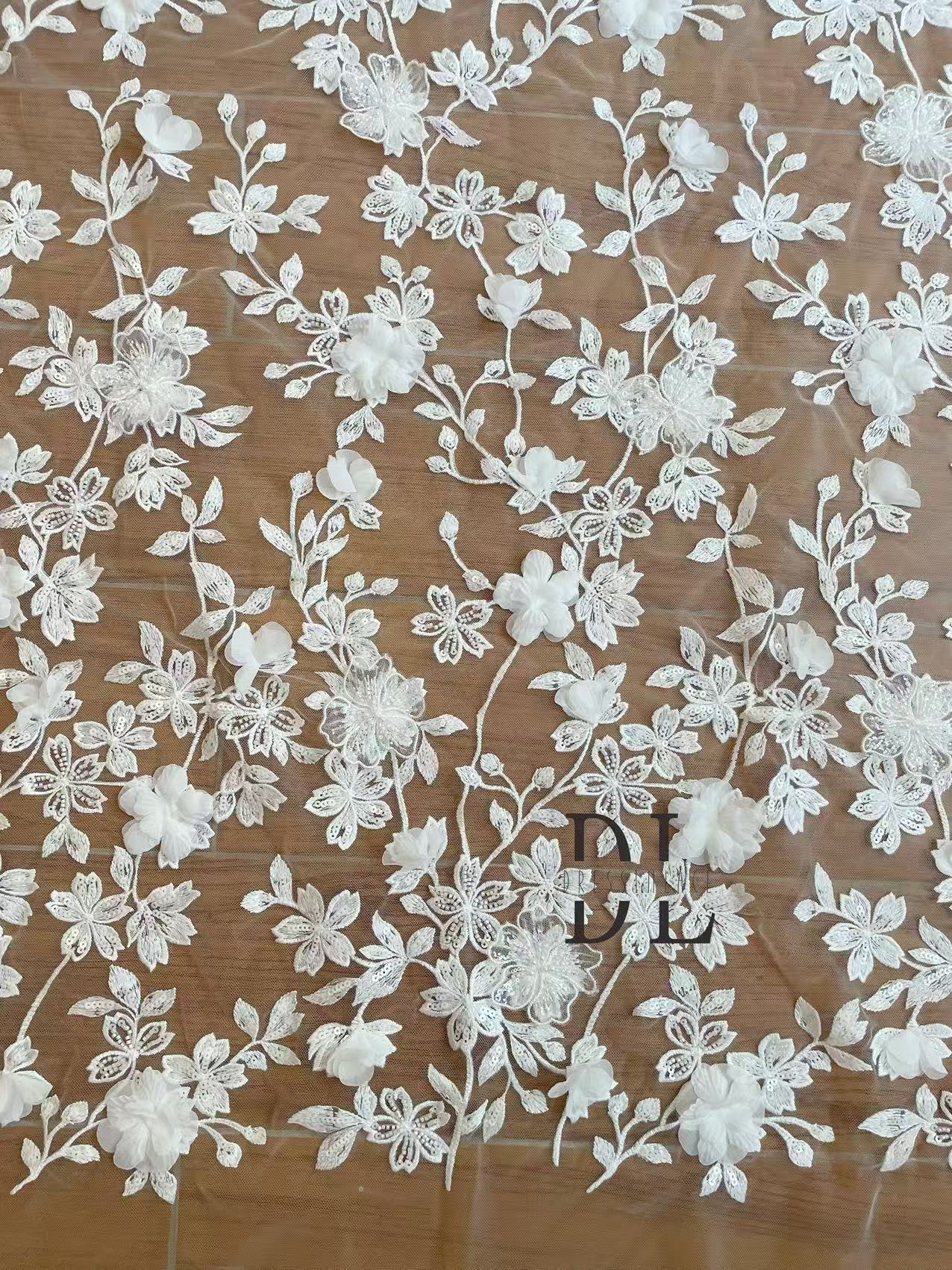 DL130235 Embroidered 3d flowers lace, bridal lace fabrics for wedding dress, noiva dresses, width 130cm
