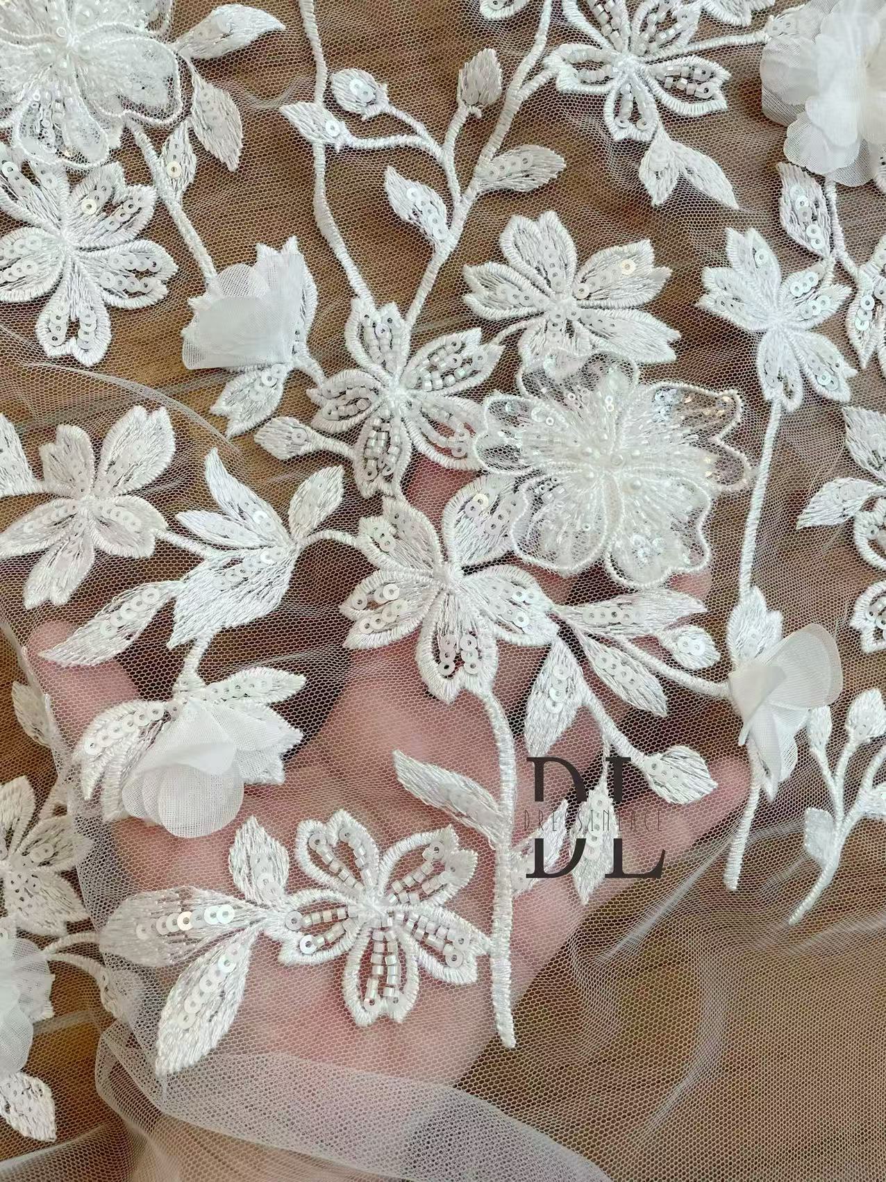 DL130235 Embroidered 3d flowers lace, bridal lace fabrics for wedding dress, noiva dresses, width 130cm