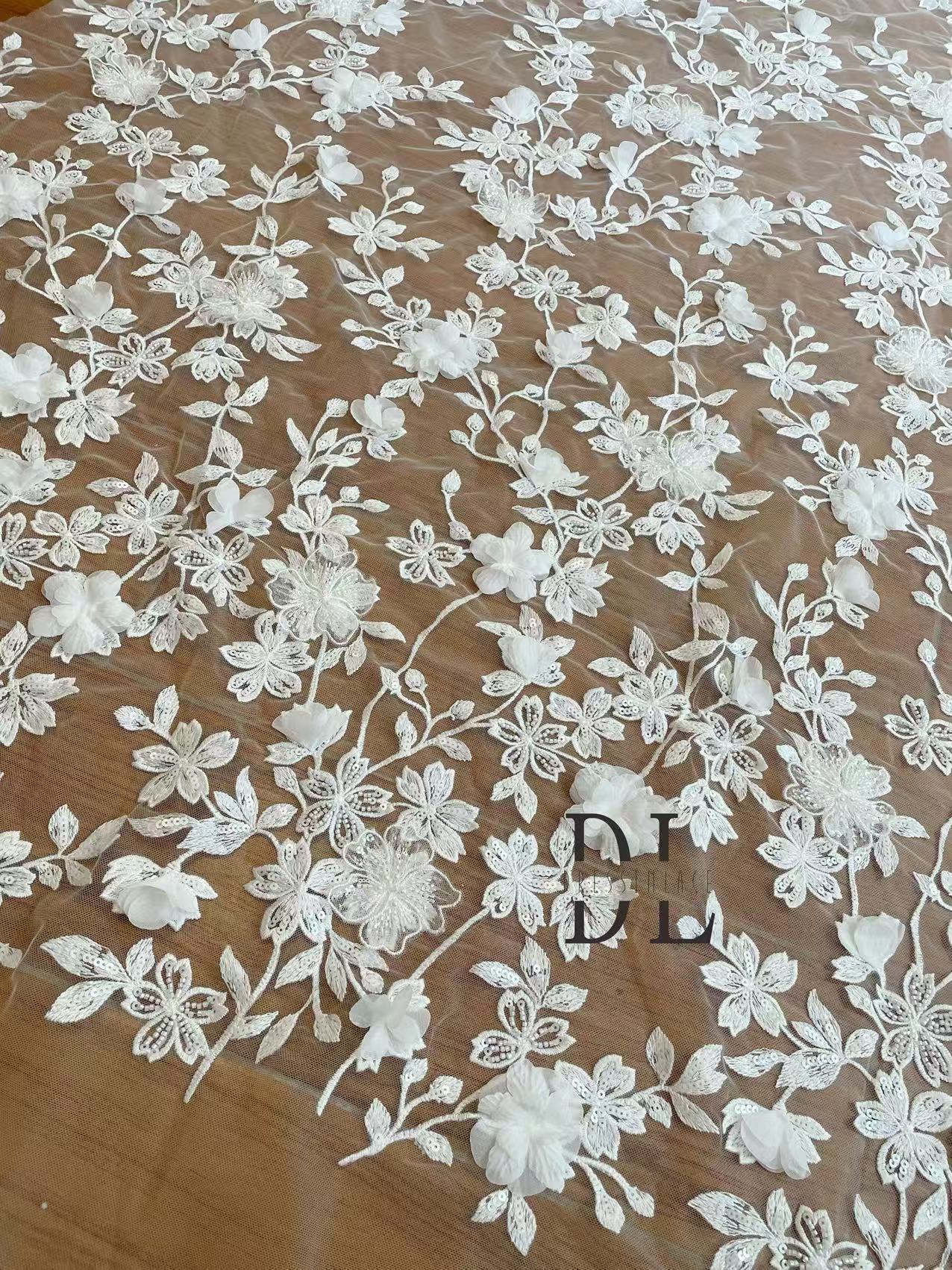 DL130235 Embroidered 3d flowers lace, bridal lace fabrics for wedding dress, noiva dresses, width 130cm