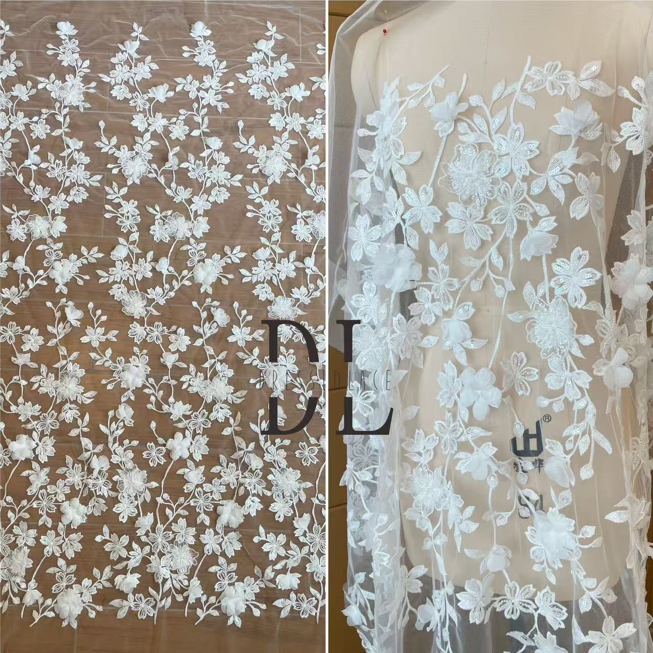 DL130235 Embroidered 3d flowers lace, bridal lace fabrics for wedding dress, noiva dresses, width 130cm