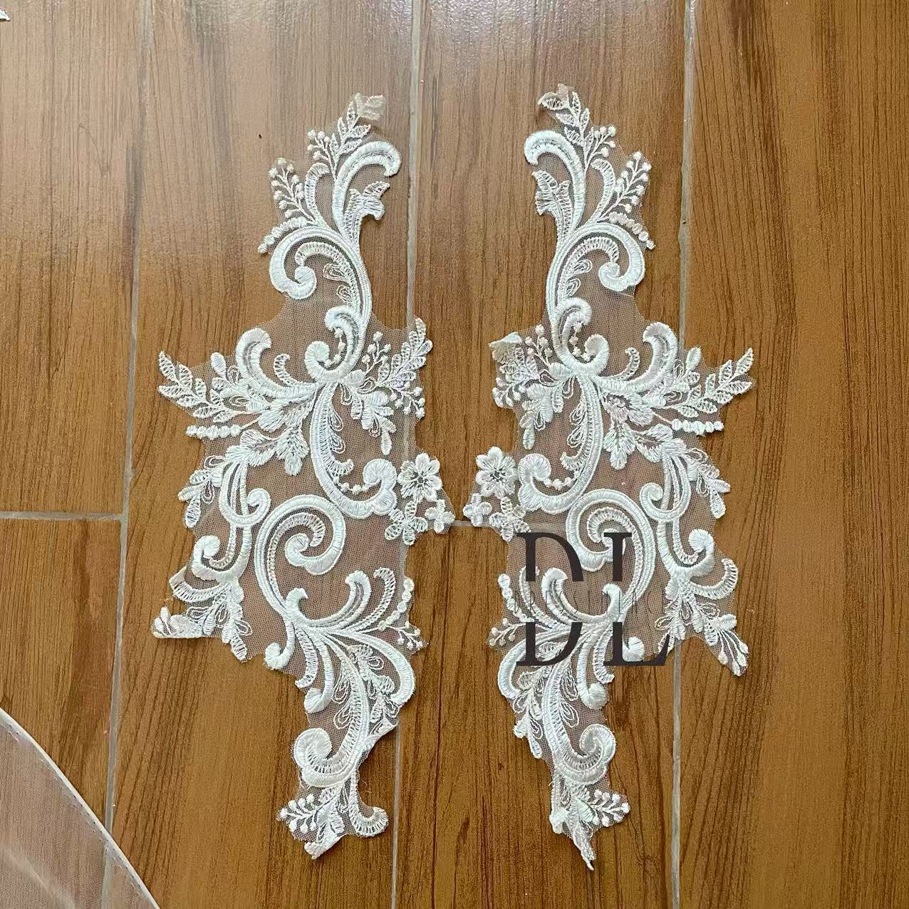 DLM2317 Shiny sequins Lace motifs for wedding dresses, formal gowns, veils and home textiles