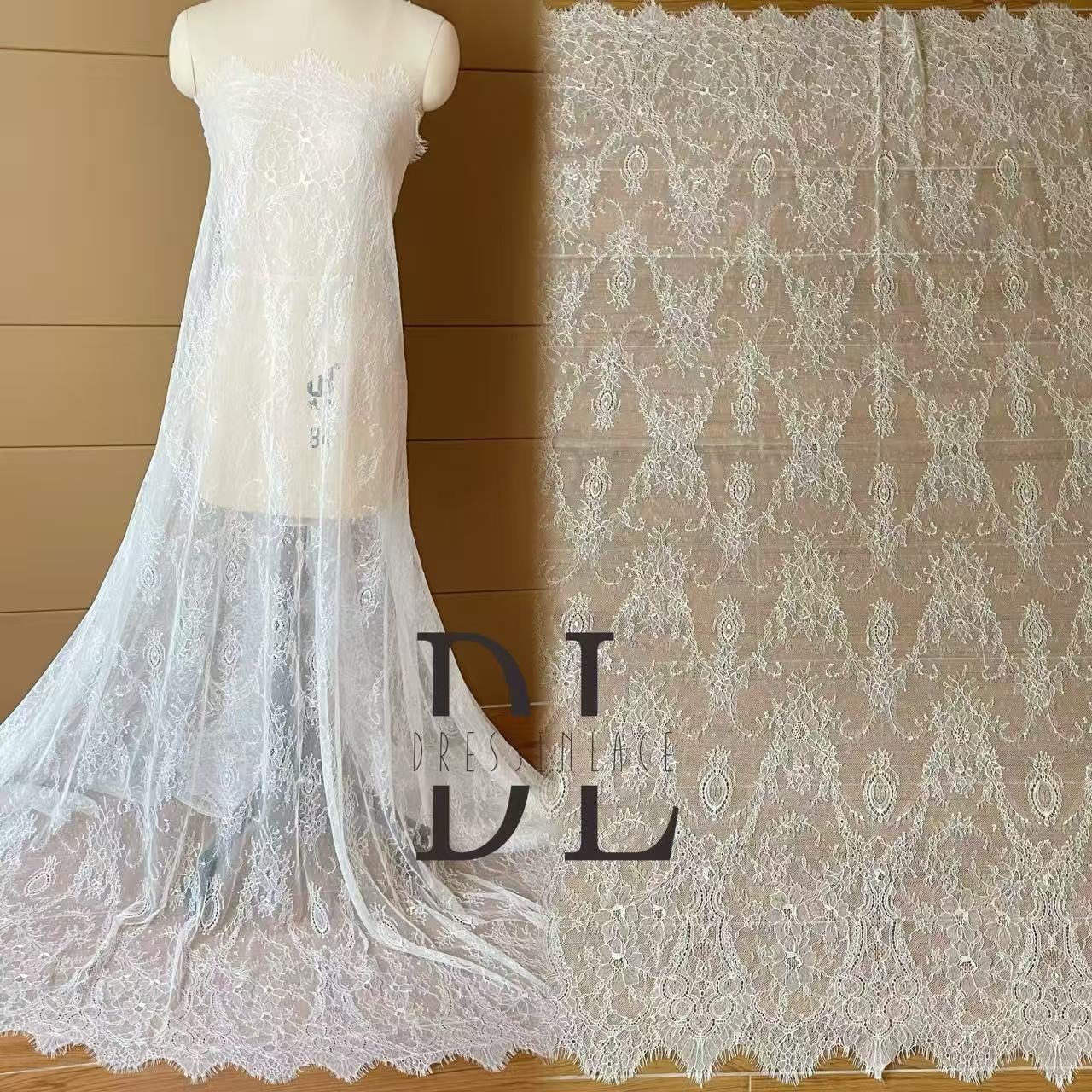 DL15123 Soft French Lace with Eyelash for bridal gowns, wedding dresses, boho dress, child clothes 3meters/piece