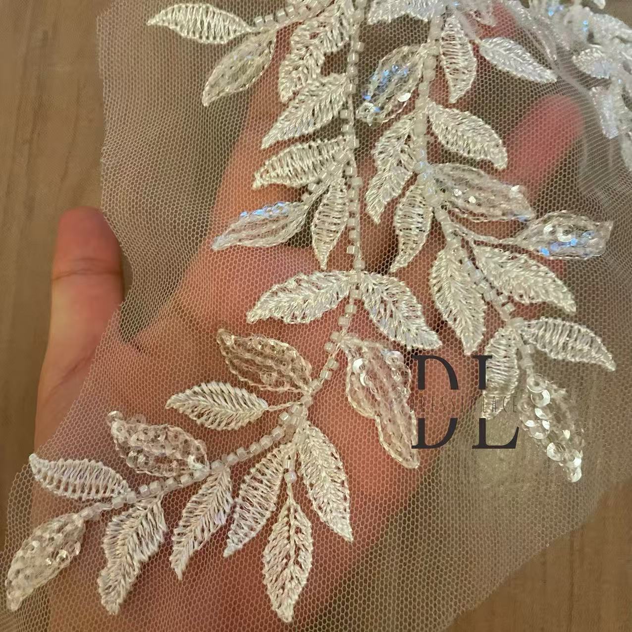 M2275&2323 Beading embroidered Lace appliqués for bride dresses, veils, fashion clothes accessories