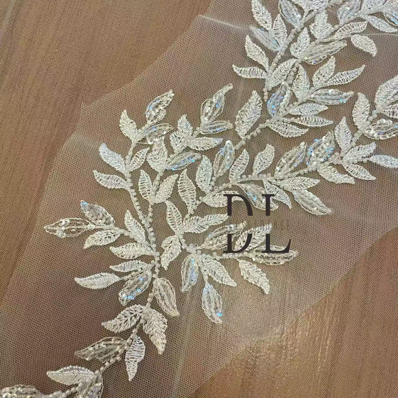 M2275&2323 Beading embroidered Lace appliqués for bride dresses, veils, fashion clothes accessories