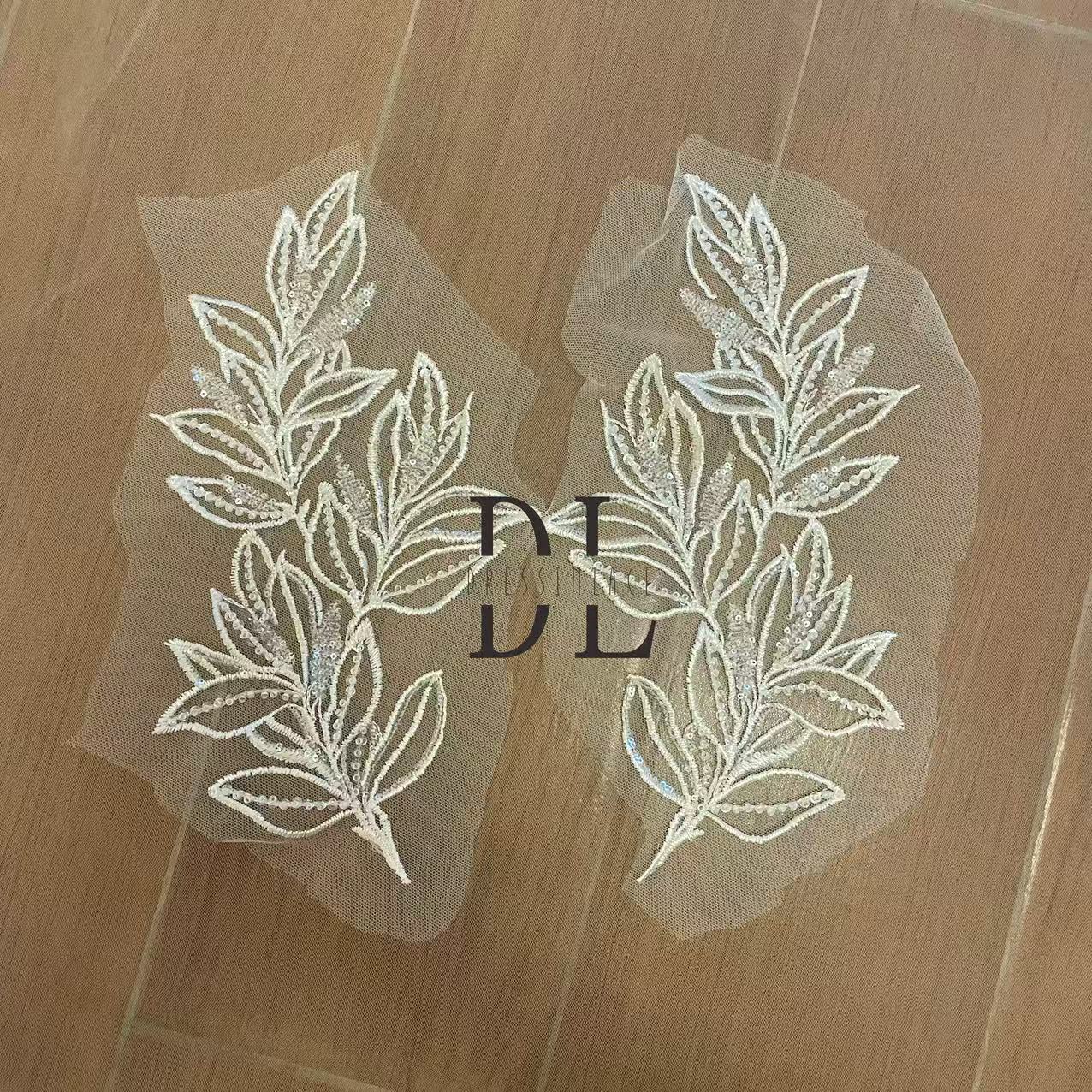 M2275&2323 Beading embroidered Lace appliqués for bride dresses, veils, fashion clothes accessories