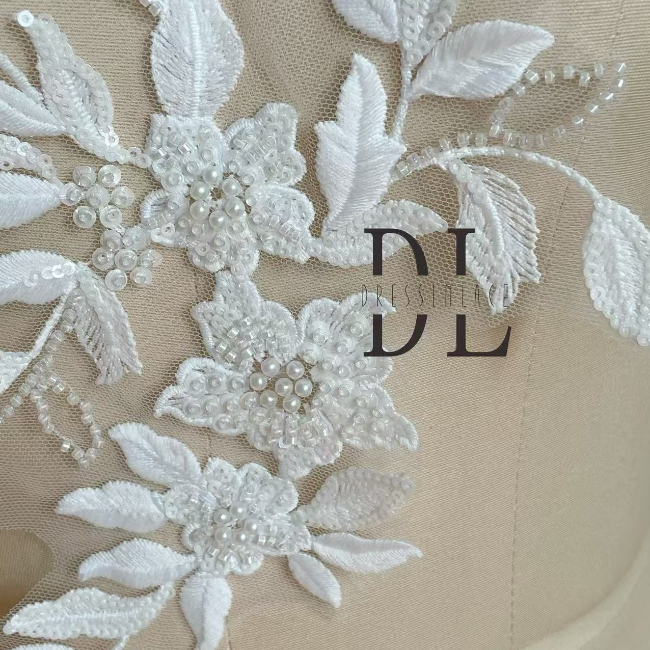 DLM2325&DLM2326 Beaded embroidery Lace motifs for bride dresses, bridal veils, fashion clothes accessories