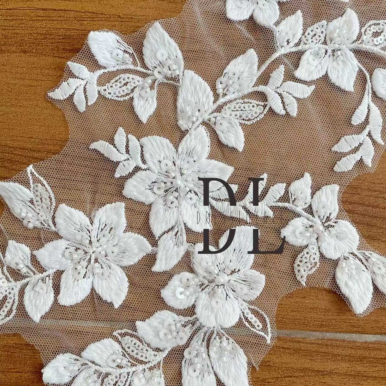 DLM2325&DLM2326 Beaded embroidery Lace motifs for bride dresses, bridal veils, fashion clothes accessories