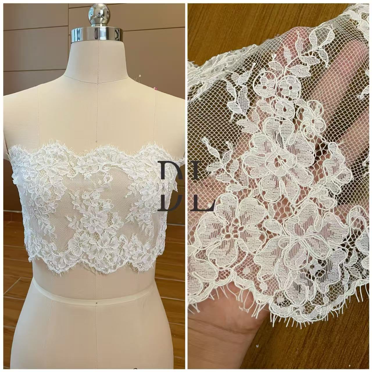 DL130013 Tessuto di pizzo di fiori di raso 3D morbido di alta qualità con perline per abiti da sposa