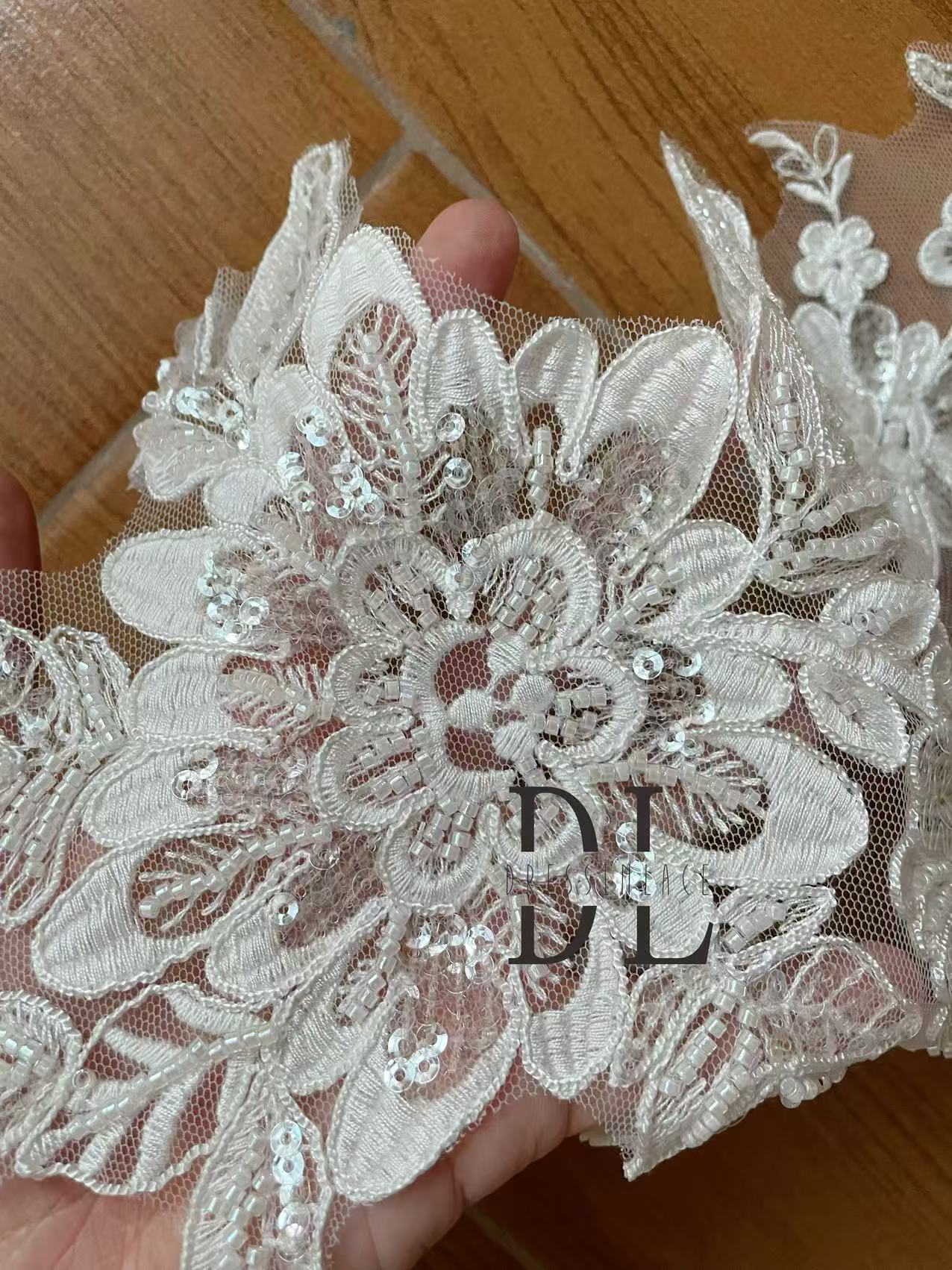 DLM2332 Beaded lace appliques for Bridal wedding dresses Lace motifs, DIY bridal veils accessories, home textiles