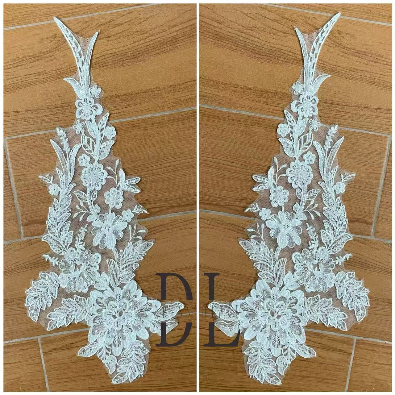 DLM2332 Beaded lace appliques for Bridal wedding dresses Lace motifs, DIY bridal veils accessories, home textiles
