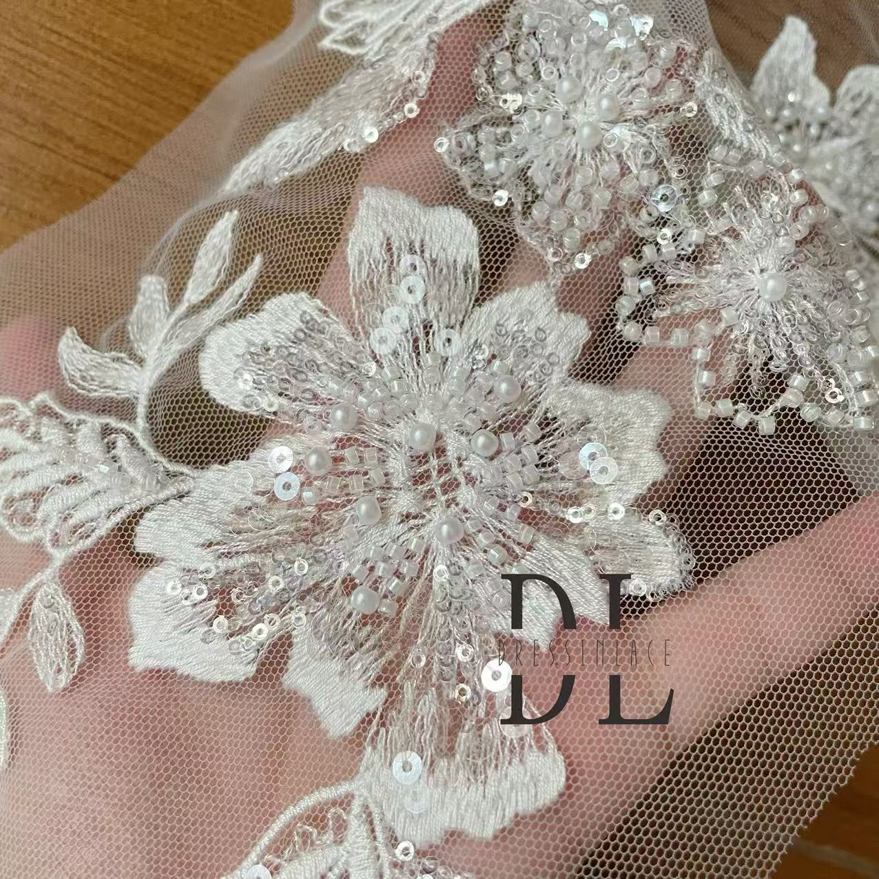 DLM2333 Beaded lace appliques for DIY designers custom wedding dresses accessories, clothes, textiles