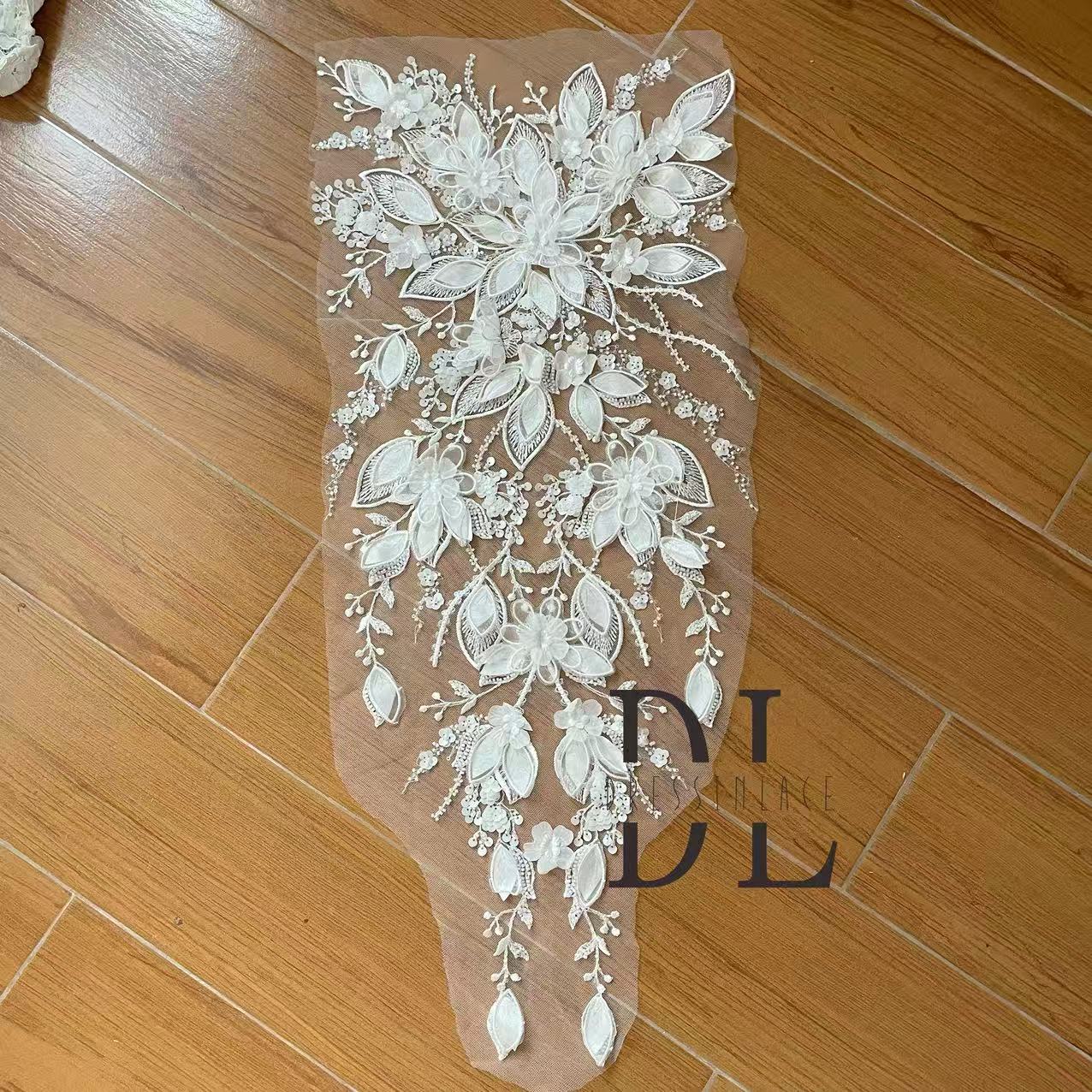 DLM2335 3d flowers lace appliques with beads sequins for Bride wedding dresses Lace motifs, bridal veils accessories