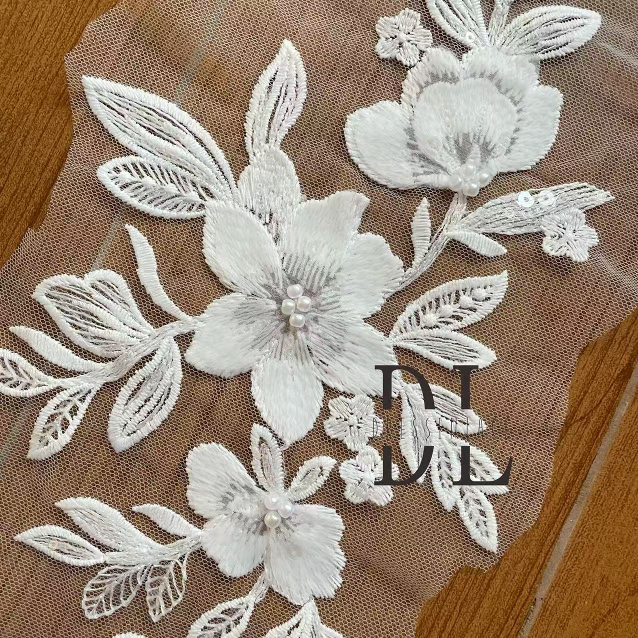 DLM2336&DLM2337 beaded flowers Lace patches for bride dresses, bridal veils, DIY fashion clothes accessories