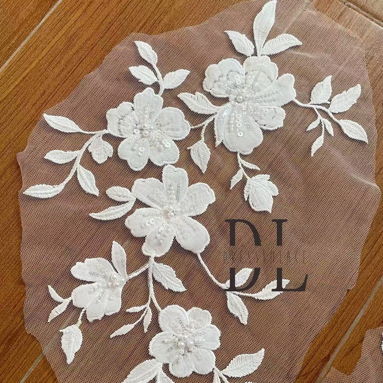 DLM2336&DLM2337 beaded flowers Lace patches for bride dresses, bridal veils, DIY fashion clothes accessories