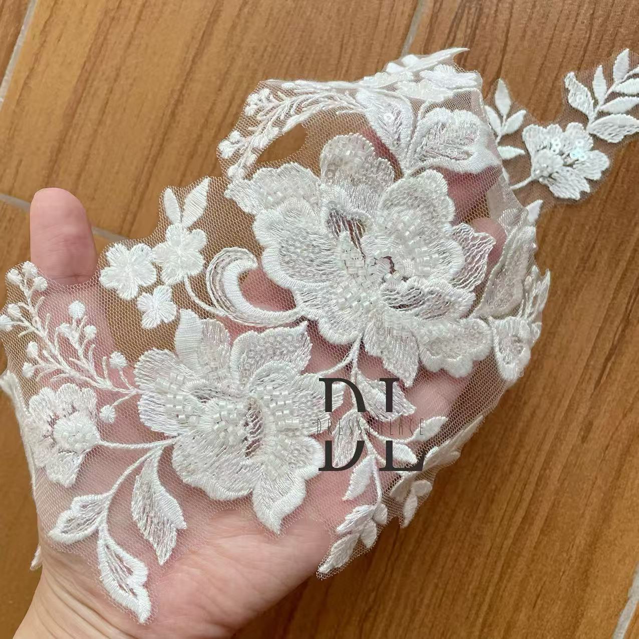 DLM2338 beading lace appliques for Bridal wedding dresses Lace motifs, designers DIY bridal veils accessories
