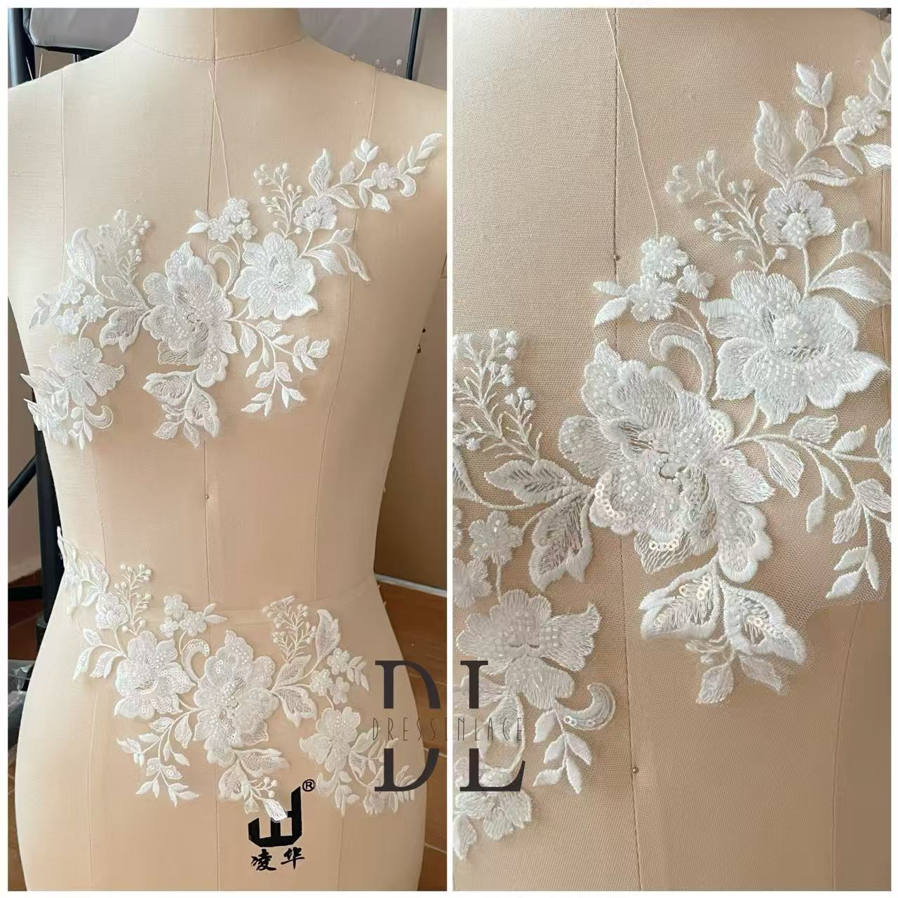 DLM2338 beading lace appliques for Bridal wedding dresses Lace motifs, designers DIY bridal veils accessories