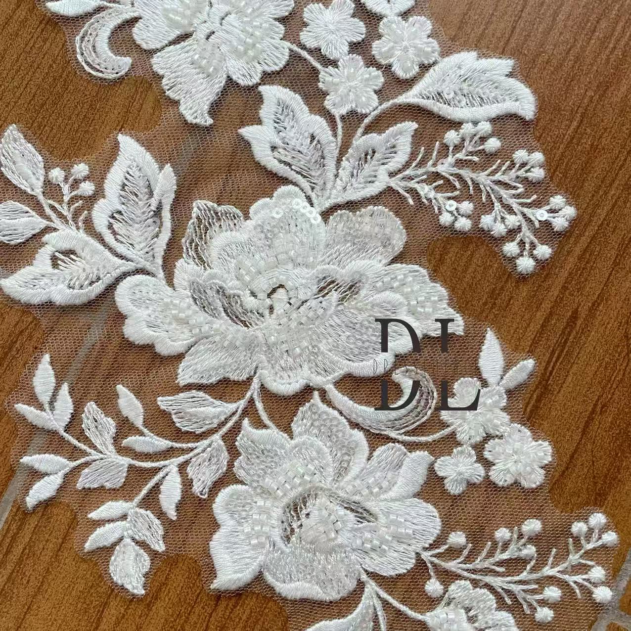 DLM2338 beading lace appliques for Bridal wedding dresses Lace motifs, designers DIY bridal veils accessories