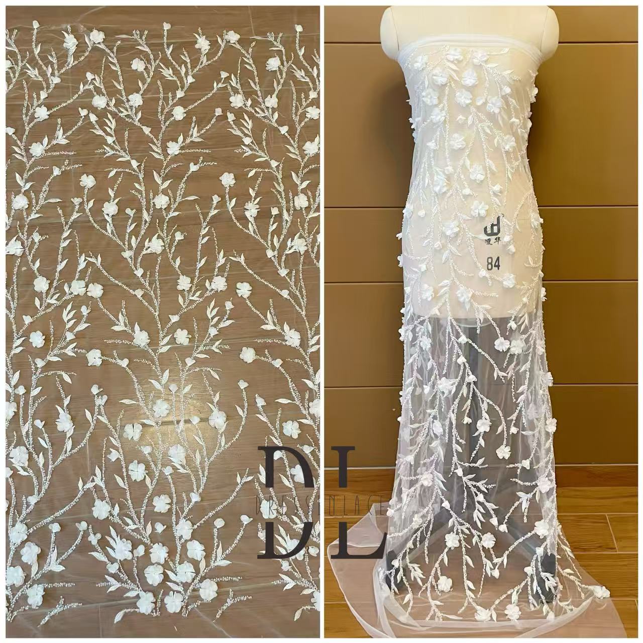 DL130009 Elegante tejido de encaje bordado con un impresionante diseño para vestido de novia DL130009