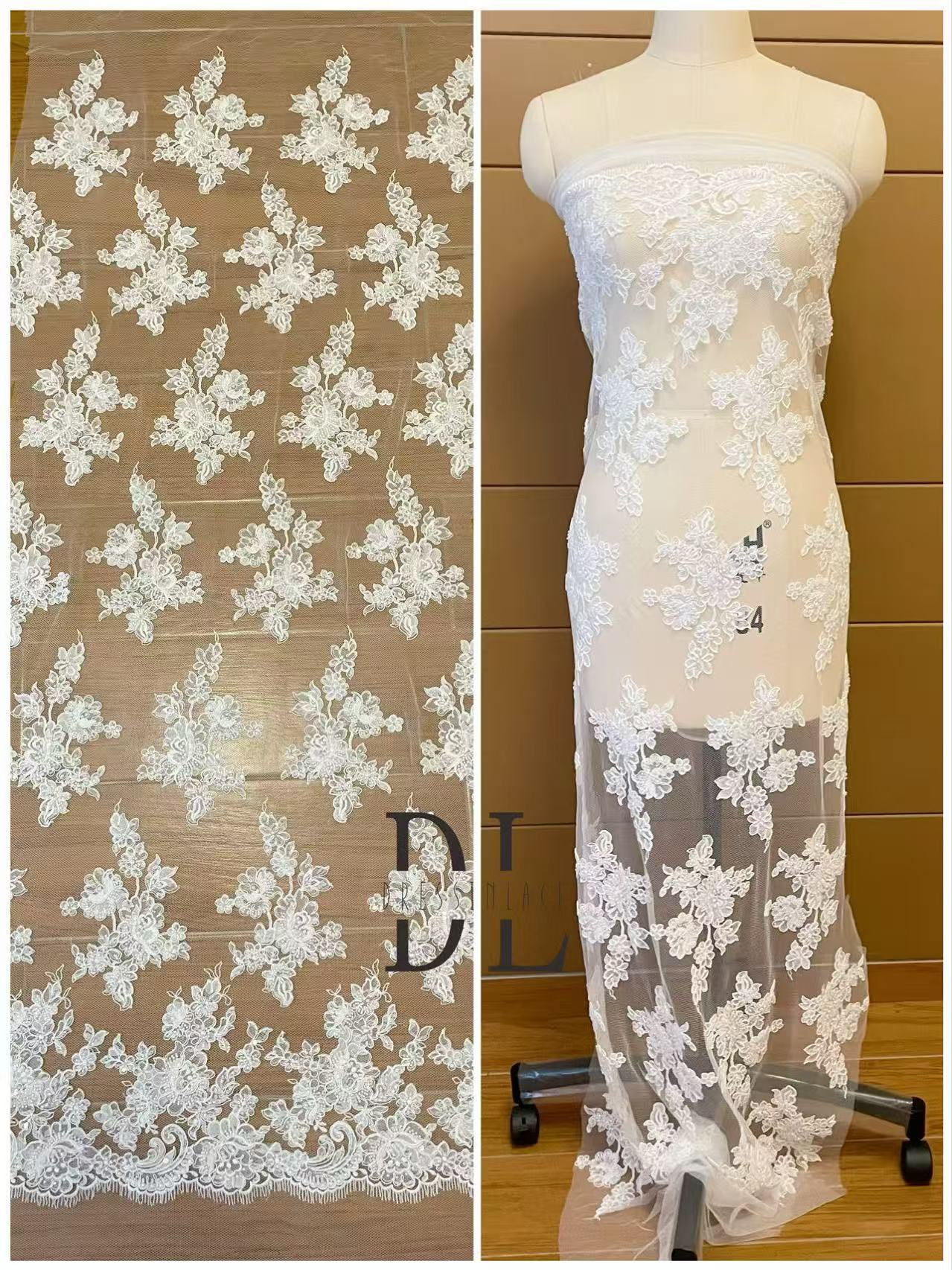 DL130248 New and special Bridal lace fabric with beads and sequins for bridal wedding dresses, boho dresses