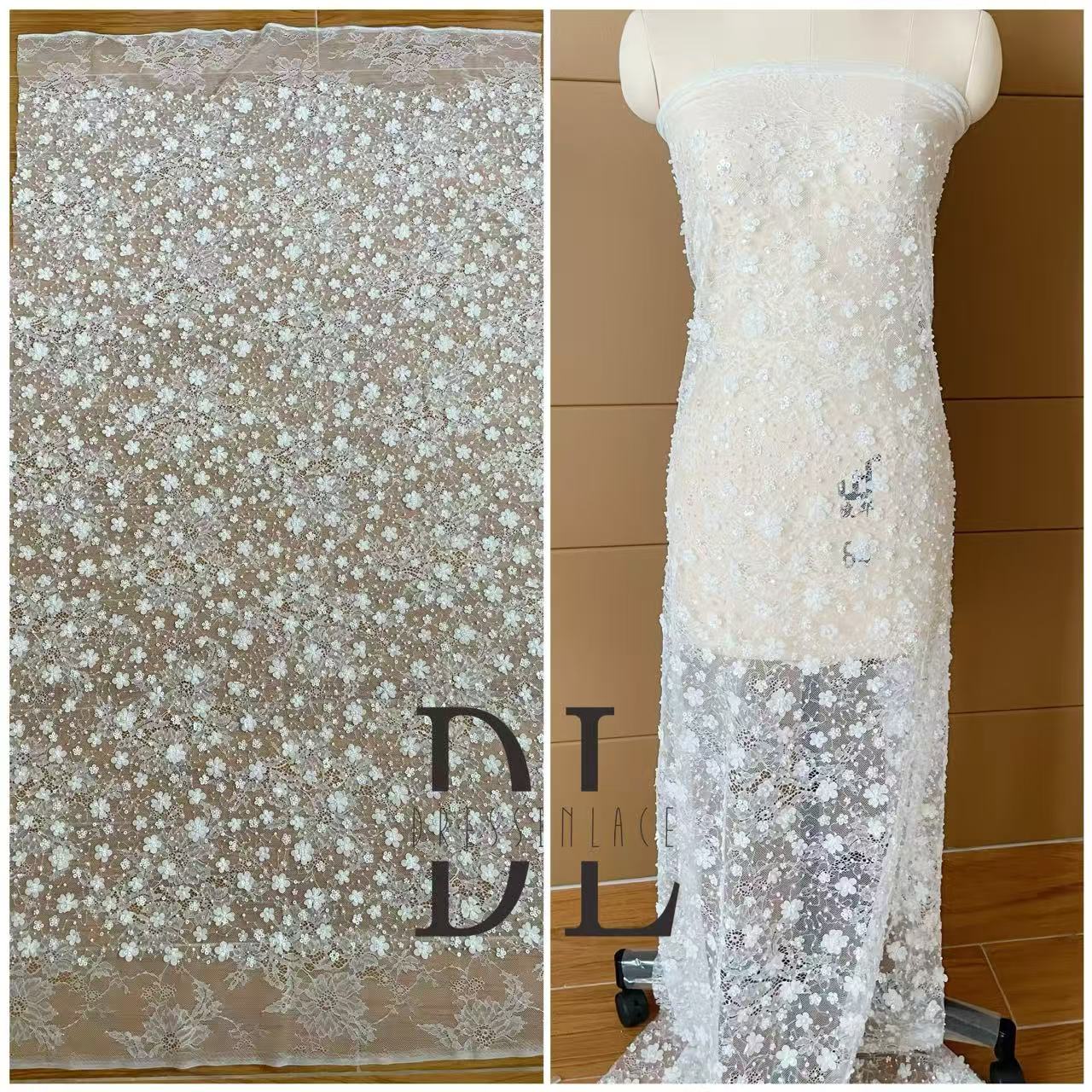 DL130009 Elegante tejido de encaje bordado con un impresionante diseño para vestido de novia DL130009