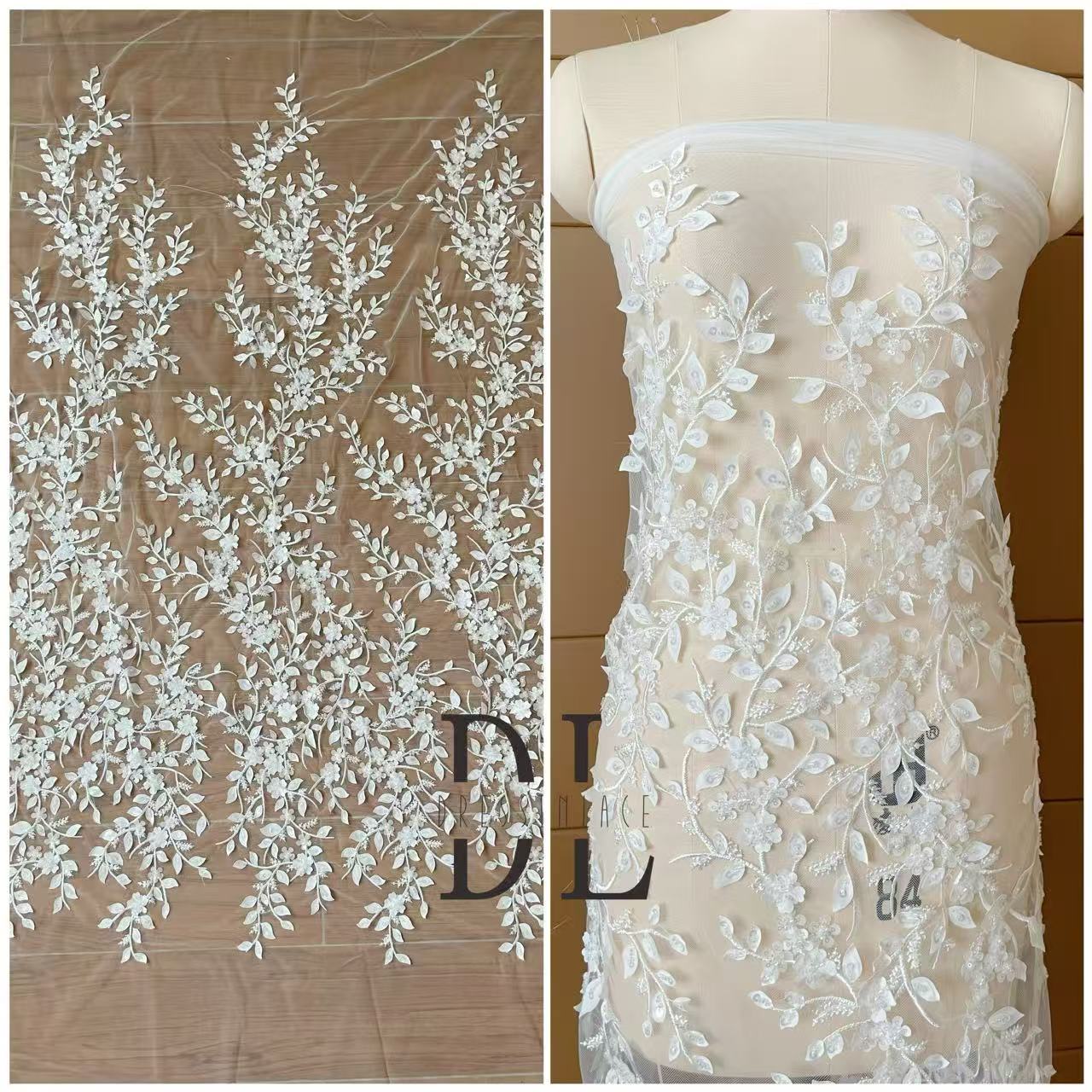 DL130009 Elegante tejido de encaje bordado con un impresionante diseño para vestido de novia DL130009