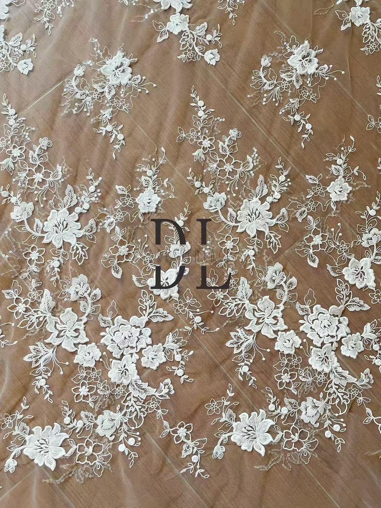DL130253 Floras style of wedding lace fabric sequins for bridal wearing, width 130cm