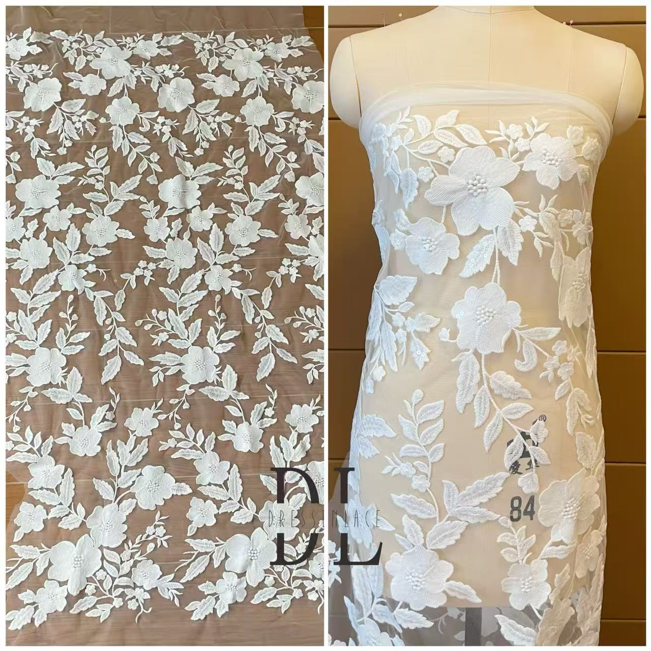 DL130255 High quality Bridal lace fabric with sequins for formal gowns, wedding dresses, DIY bride veils