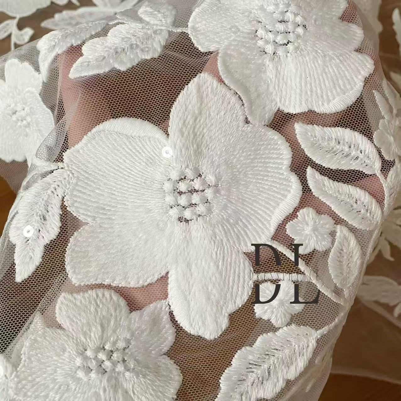 DL130255 High quality Bridal lace fabric with sequins for formal gowns, wedding dresses, DIY bride veils