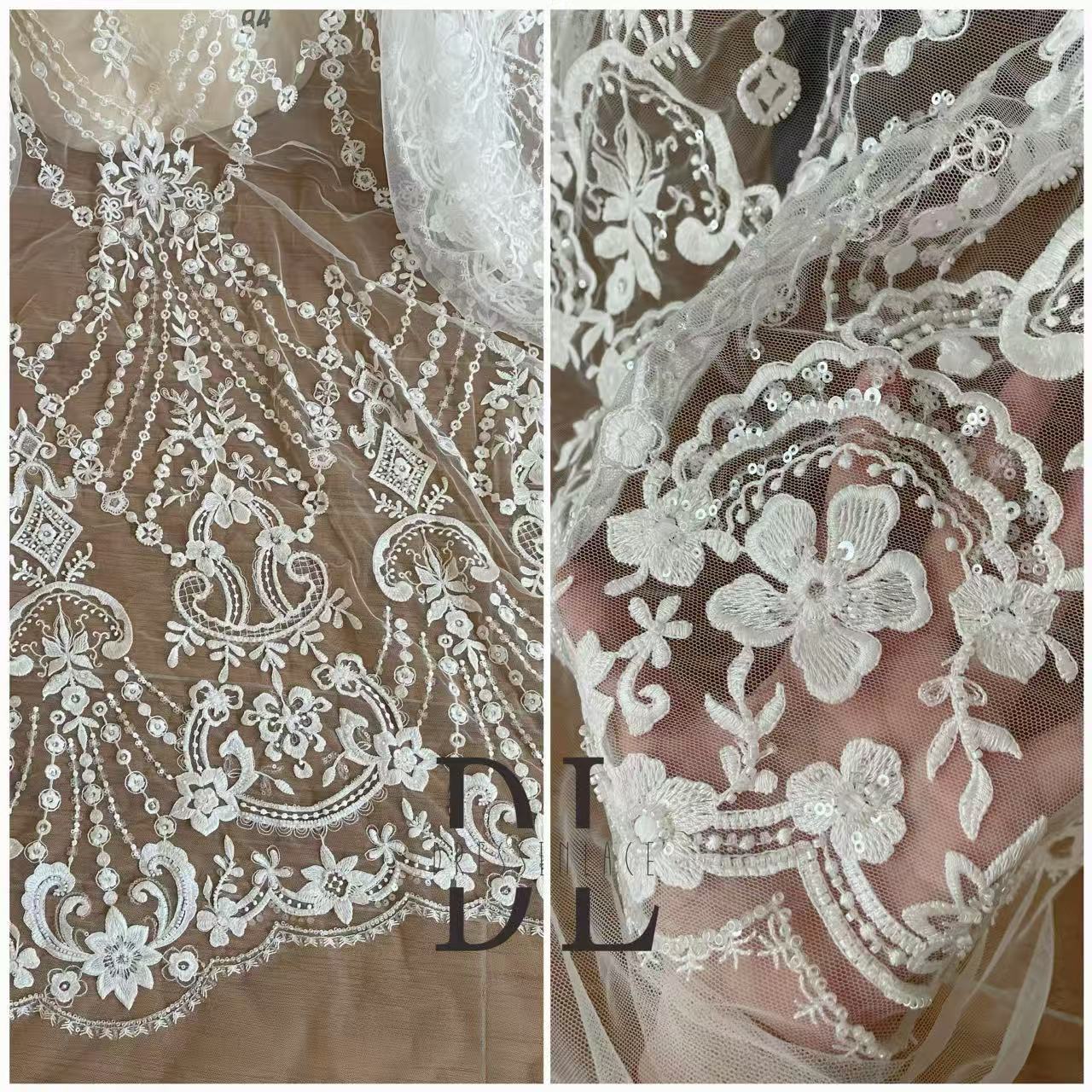 DL130009 Elegante tejido de encaje bordado con un impresionante diseño para vestido de novia DL130009