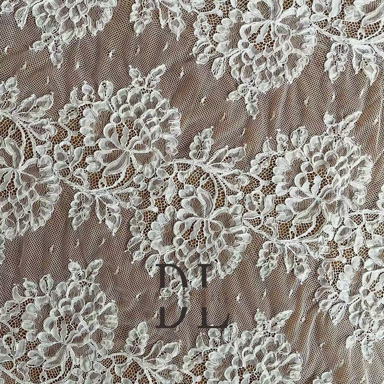 DL15137 High quality Chantilly Lace with handmade cording for bridal gowns, wedding dress, boho dress, kids dresses