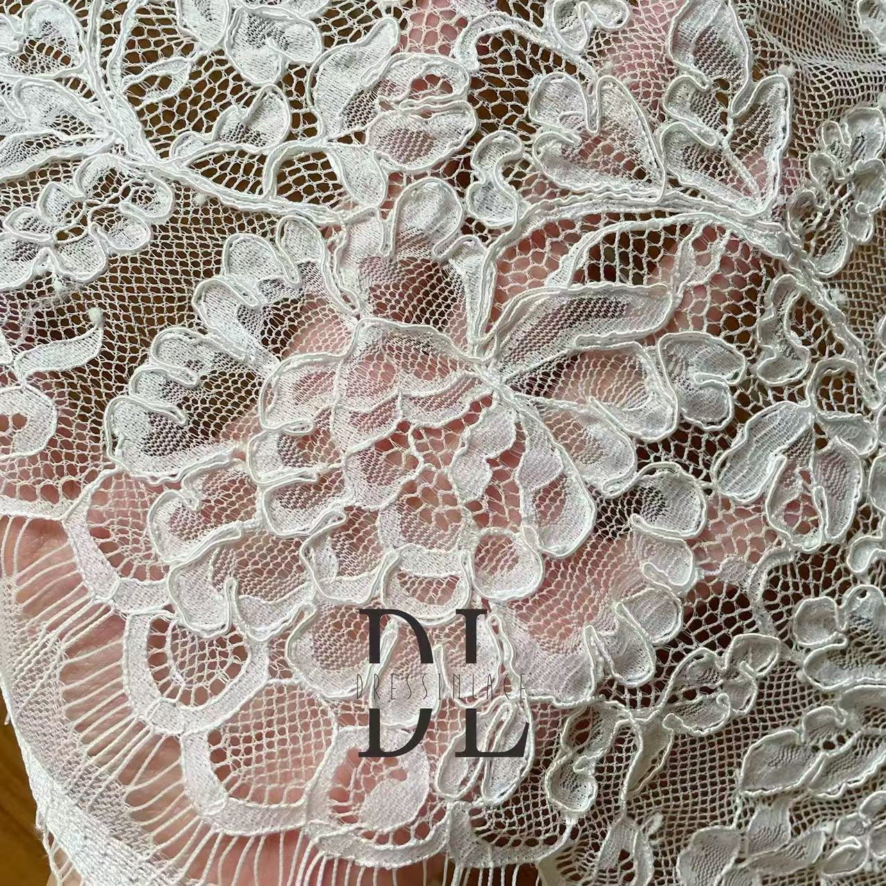 DL15137 High quality Chantilly Lace with handmade cording for bridal gowns, wedding dress, boho dress, kids dresses