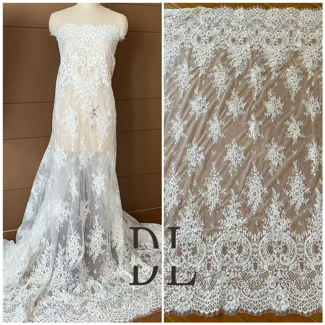 DL15104 Boho Fabrics Delicada tela de encaje Chantilly para vestidos de novia: material de pestañas suave y exquisito