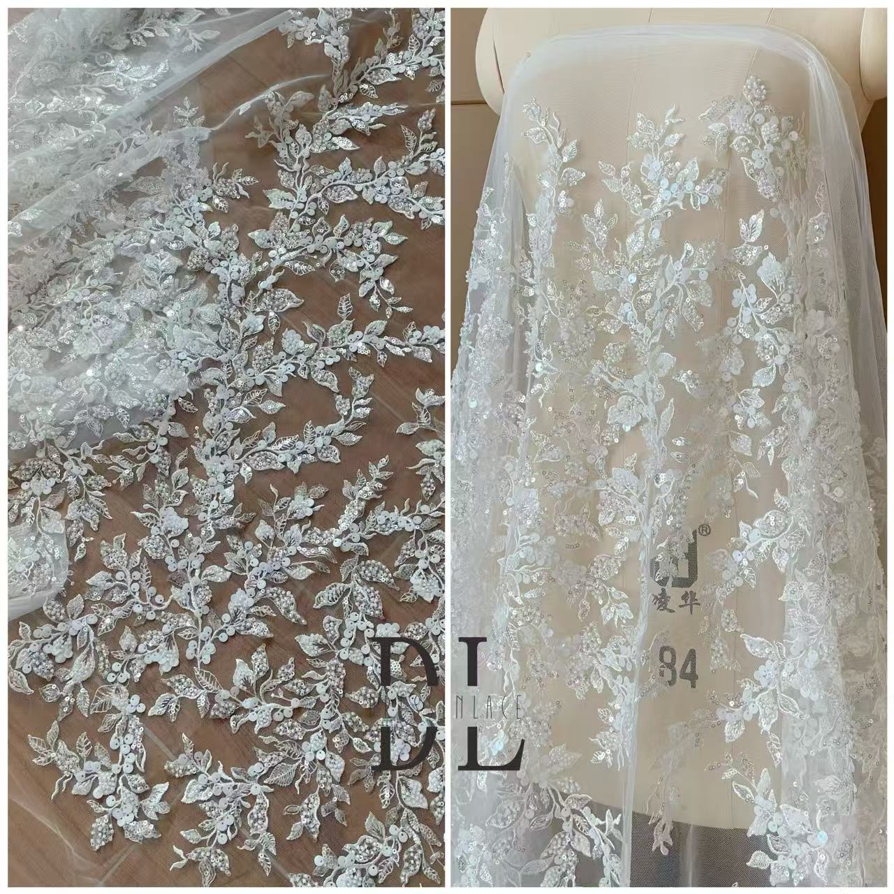 DL130009 Elegante tejido de encaje bordado con un impresionante diseño para vestido de novia DL130009