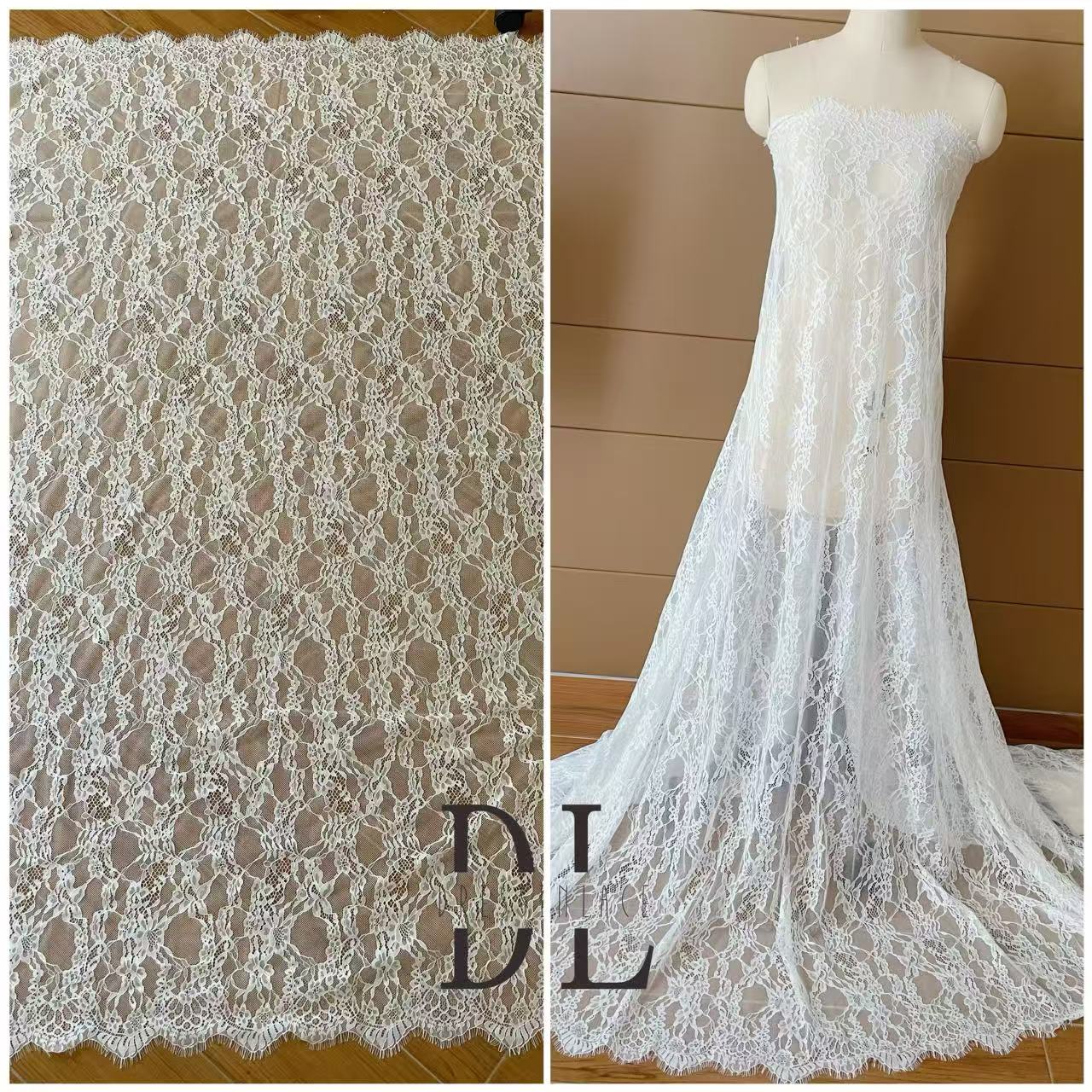 DL15104 Boho Fabrics Delicada tela de encaje Chantilly para vestidos de novia: material de pestañas suave y exquisito