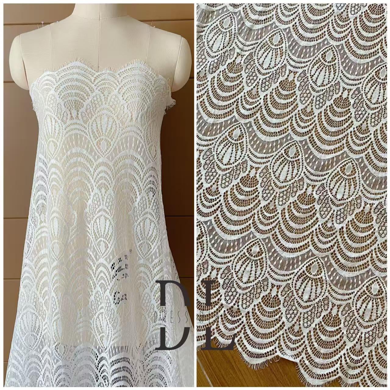 DL15096 French Chantilly Lace with Eyelash for bride gowns, wedding dress, boho dress, home textiles